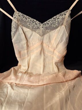 Vintage Silky Peach Lace Trim Slip Dress